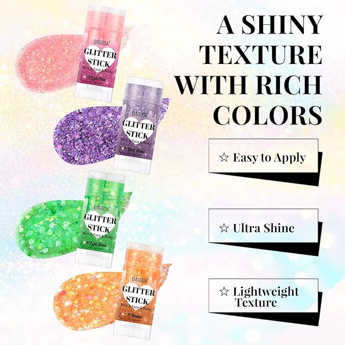 DAGEDA Orange Body Glitter Stick,Sparkly Face Glitter Makeup,Holographic Hair Glitters Mermaid Makeup Rave Outfits for Women, Shimmer Face Paint Stick Singer Concert Accessories