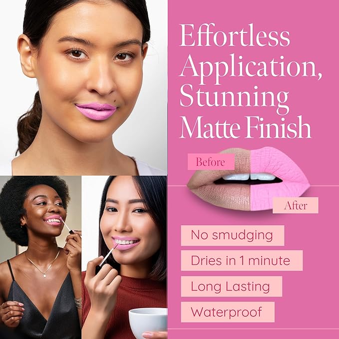 Aromi Baby Pink Matte Liquid Lipstick - Light Pink Lip Color for Women, Long-lasting, Velvety Finish, Waterproof, Vegan, Handmade (Baby Pink)