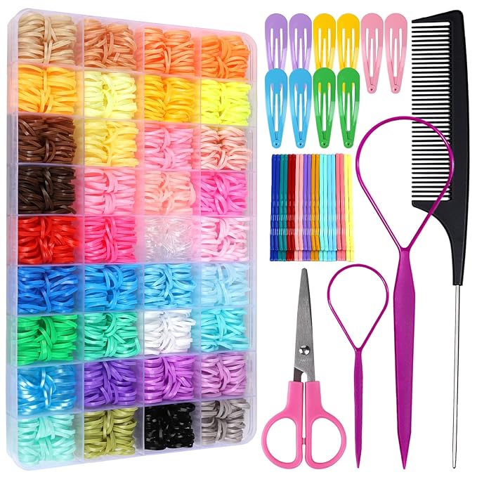 Teenitor 36 Colors Rubber Bands for Hair Small, 2300pcs Elastics Hair Ties for Baby with Styling Tools, Hair Accessories for Girls Toddlers