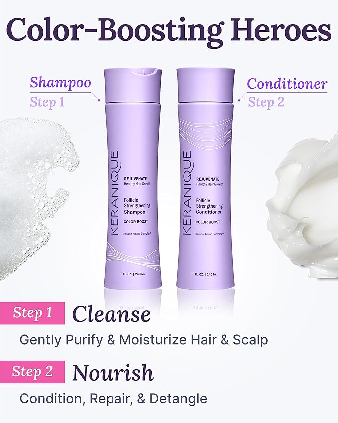 Keranique Color Safe Shampoo and Conditioner - Protect and Extend Color Shampoo and Conditioner for Women with Dry, Fine, Color Treated Hair - Sulfate Free Set for Colored Hair with UV Protection