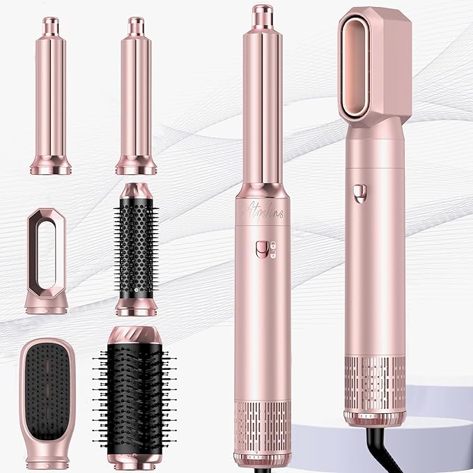 6 in 1 Hair Dryer Brush, Detachable Air Styler, 3 Heat Settings Blow Dryer Brush Frizz-Free Volumizing, Straightening, Curling ALCI Safety Plug for Travel & Home Styling (Pink-A)