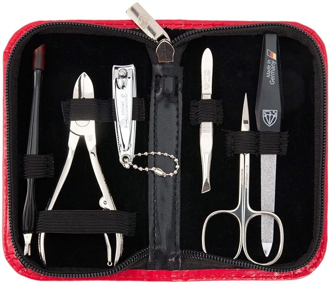3 Swords Germany - brand quality 6 piece manicure pedicure grooming kit set for professional finger & toe nail care scissors clipper fashion leather case in gift box, Made in Solingen Germany (03706)