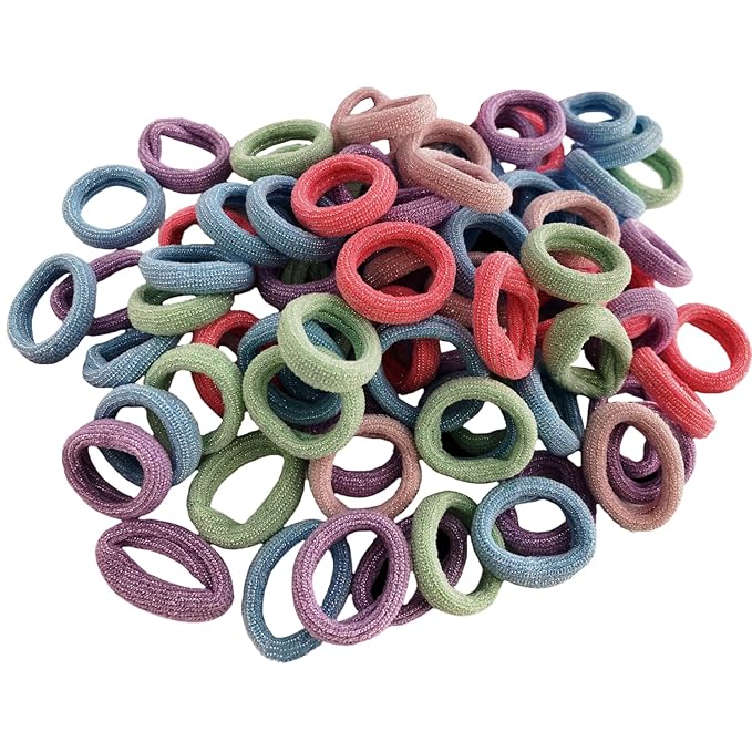 Mini Small Glittering Hair Ties All Hair Types Seamless Glitter Hair Ponies Elastics Ponytail Holders Hair Scrunchies Hair Accessories Baby Girls Kid Children 100 pcs