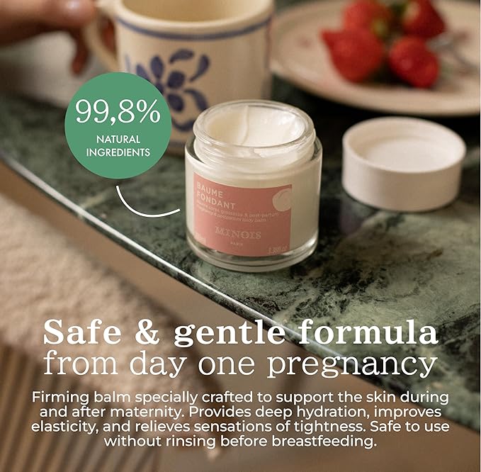 MINOIS PARIS Firming Belly Balm – 99.8% Natural Pregnancy Stretch Mark Cream – Belly Butter for Pregnancy & Postpartum – Hydrating, Firming, Gentle Care – Made in France – 3.4 fl oz