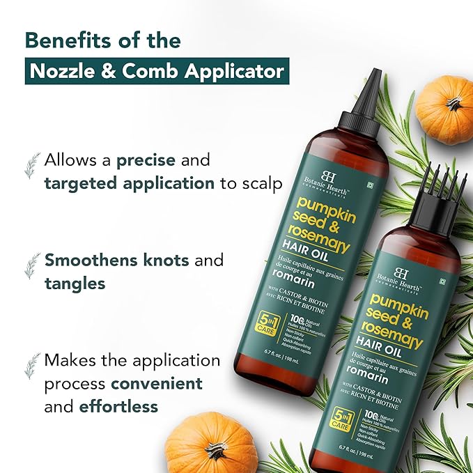 Botanic Hearth Hair Oil for Hair Growth | Strengthening Dry, Frizzy, Damaged Hair & Scalp Treatment | No Parabens or Harmful Sulfates | All Hair Types | Rosemary & Pumpkin Hair Oil - 6.7 Fl Oz