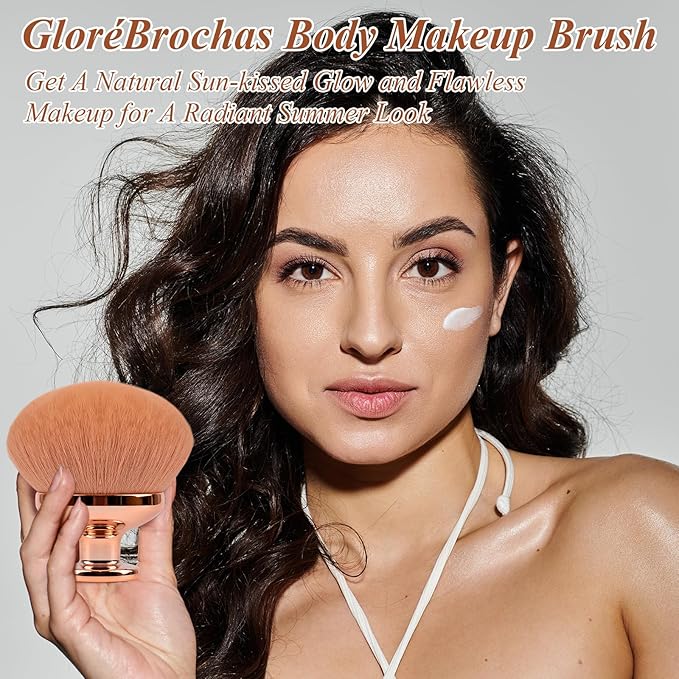 90MM Extra Large Self Tanner Kabuki Makeup Brush – GloréBrochas Ultra Soft Dense Vegan Bristles for Body Makeup, Bronzer & Foundation–Applies Tanning Mousse, Lotion & Self Tanner，Wet & Dry (Rose-Gold)