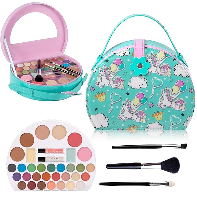 Hot Sugar Kids Makeup Kit, Girls Makeup Kit Age 4-6 7-8 10-12, Unicorn Gift for Girls Birthday Christmas (Green)