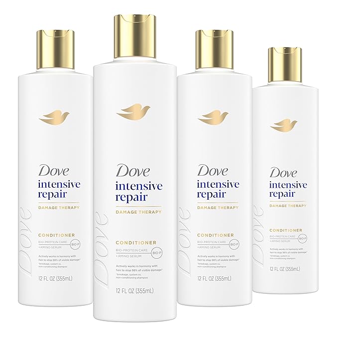 Dove Conditioner Intensive Repair 4 count for Damaged Hair Bio-Protein Care Technology and Amino Serum 12 oz