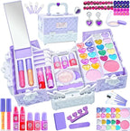 Kids Makeup Sets for Girls - 52 PCS Safe and Washable Makeup for Kids, Real Toddler Makeup Kit with Cosmetic Case, Girls Toys Age 4-12, Princess Toys Birthday Gift(Light Purple)