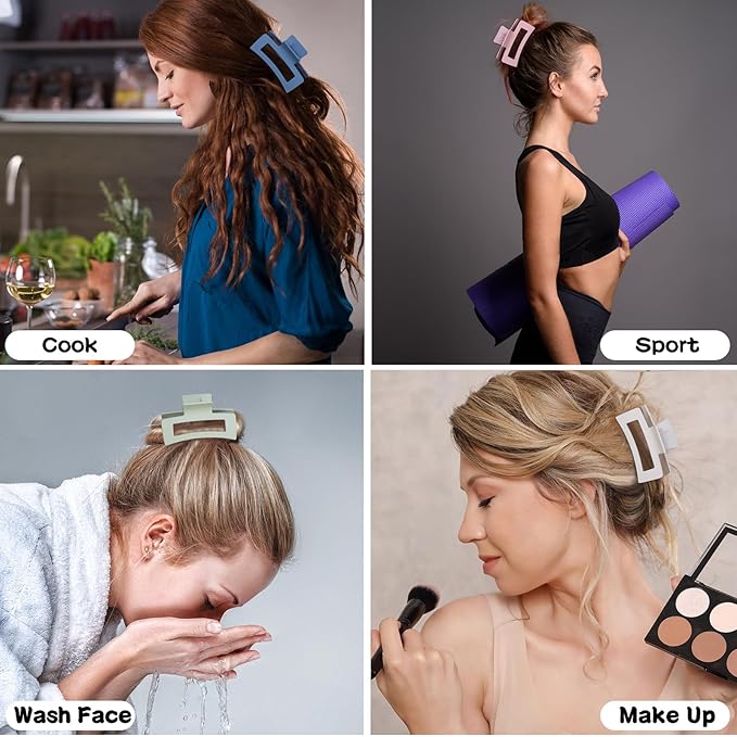 Hair Accessories - 12 Pcs 3.5 Inch Square Rectangle Jaw Clips for Women and Girls, Multicolor, Thick and Thin Hair