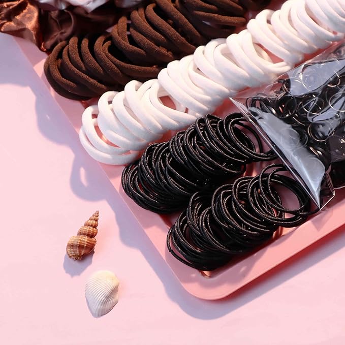 YANRONG Hair Accessories Set - 755 Seamless Ponytail Holders, Variety of Scrunchies, Bands, and Hair Ties for Thick and Curly Hair (light brown)