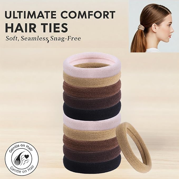 Best ouchless hair ties,100 Pcs Large Brown for Thick Curly Hair Elastic Band Ponytail Holder -Bulk for Women, Girls, Kids, Men - 8MM Thick, No Damage, Soft, Nylon, Stretchy, Cloth, Seamless, Fabric