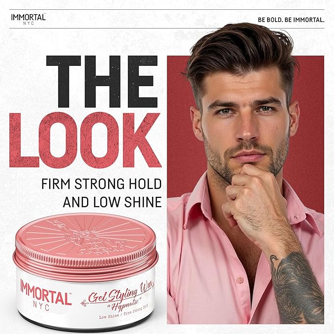 Immortal NYC Hair GEL STYLING WAX - Hypnotic, Maximum Firm Strong Hold, Low Shine Gel/Wax - Mens Water Based Pomade/Hair Wax, No Residue Hair Pomade - All Natural Gel/Wax for All Hair Types