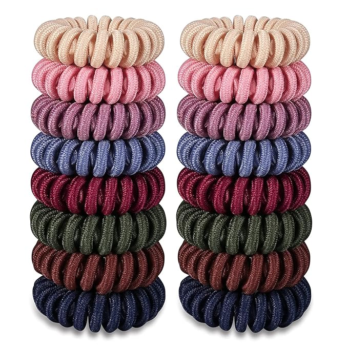 Teqifu16Pcs Hair Ties, No Crease Spiral Hair Ties Hair Bands MultiColor Waterproof Phone Cord Hair Scrunchies Hair Coils Accessories for Women Girls