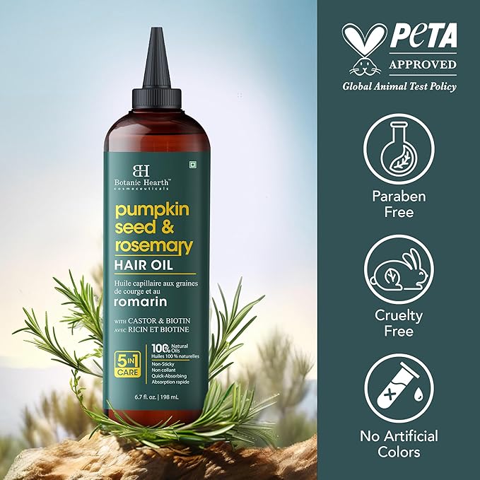 Botanic Hearth Hair Oil for Hair Growth | Strengthening Dry, Frizzy, Damaged Hair & Scalp Treatment | No Parabens or Harmful Sulfates | All Hair Types | Rosemary & Pumpkin Hair Oil - 6.7 Fl Oz