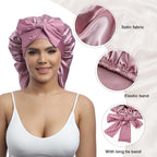 AWAYTR Long Satin Bonnet for Braids - Elastic Silk Hair Bonnets for Sleeping Night Cap Stretchy Tie Band for Women（Rose Gold）