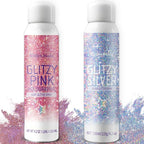 Hair Glitter, 2PCS Body Glitter Spray Glitter Hairspray for Kids Women, Long-Lasting Quick-Drying Holographic Glitter Spray for Hair and 8.4 Fl OZ (Holo Silver+ Holo Pink)