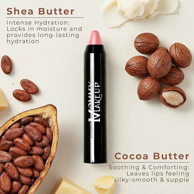 Mommy Makeup Triple Sticks Lipstick, Cream Blush & Treatment All-In-One with Shea & Cocoa Butter - Soft & Creamy Moisturizing Lip Crayon For Lips & Cheeks (Glinda)