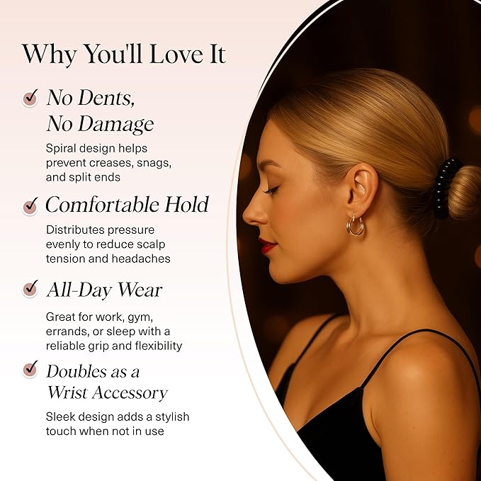 Kitsch Spiral Hair Ties for Women – Hair Ties No Damage, Ponytail Holders for Thick and Thin Hair – Creaseless and Dent-Free Coil, Phone Cord Style | Ideal Gifts for Women - 8pc Set, Brunette