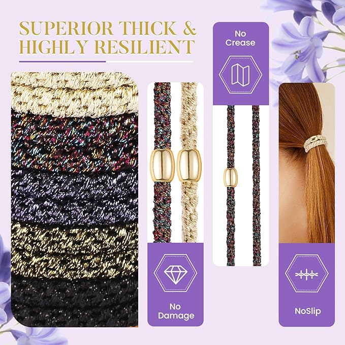 Hair Ties No Damage - 10PCS Ponytail Holders - Elastic Hair Ties for Thick Hair - Braided Hair Bands for Women Girls's Hair - Bright Star