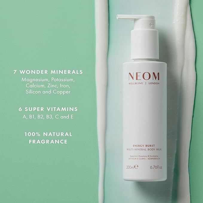 Neom- Multi-Mineral Body Milk 200ml (Spearmint, Rosemary & Eucalyptus) | Magnesium, Rosehip OIl & Chia Seed Oil | Moisturise, Nourish & Replenish | Vegan