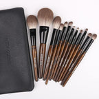 Natural Goat Hair Makeup Brush Set with Case, Natural Makeup Brushes, Natural Bristle Makeup Brushes, Natural Hair Makeup Brushes Set Professional, Walnut Cosmetic Brushes Makeup Set - MONI