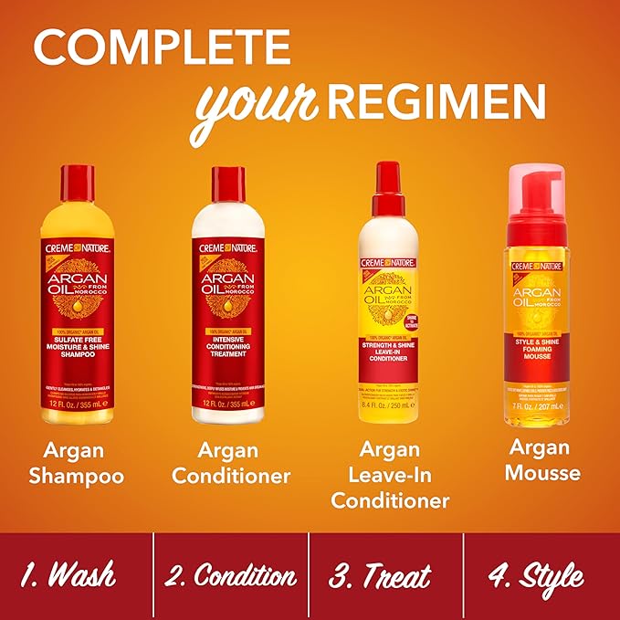 Creme of Nature Sulfate-Free Moisture & Shine Shampoo, Gently Cleanses, Hydrates & Detangles, 100% Pure Argan Oil from Morocco, Gift for Women, 12 fl oz