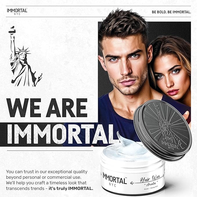 Immortal NYC Hair Waxes for Men - Aventus Extra Strong Hold, Low Shine Hair Wax - Mens Water Based, No Residue Non-Greasy Hair Paste -Pomade- All Natural Styling Wax for All Hair Types