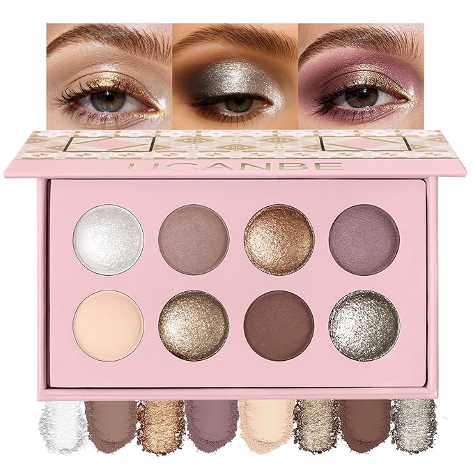 UCANBE 8 Color Matte Sparkling Shimmer Baked Eyeshadow Palette – Highly Pigmented, Smooth & Blendable Formula with Neutral & Earthy Tones for Everyday & Dramatic Eye Makeup Pallet