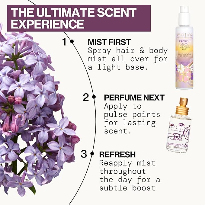 Pacifica French Lilac Perfumed Hair & Body Mist, Alcohol-Free Spray Designed For Head-To-Toe Wear, Vegan & Cruelty-Free, 6 Fl Oz