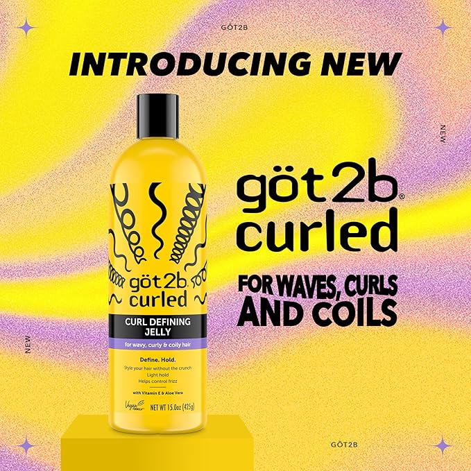 Got2B Curled Curl Defining Jelly, 15 Fl Oz, Curl Gel with 72-Hour Frizz Control, Locks in Moisture for Wavy, Curly & Coily Hair, Light Hold, No Crunch Vegan Formula with Vitamin E and Argan Oil