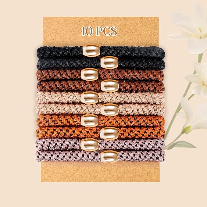 Hair Ties No Damage - 10PCS Ponytail Holders - Elastic Hair Ties for Thick Hair - Braided Hair Bands for Women Girls's Hair - Neutral