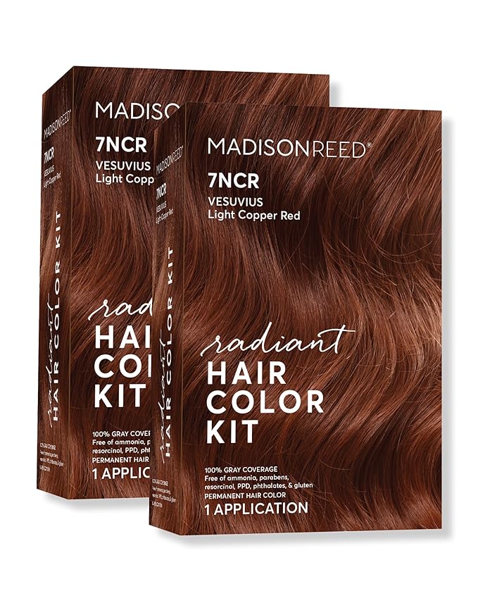 Madison Reed Radiant Hair Color Kit - 7NCR Light Copper Red (Vesuvius Red), Dimensional Gray Hair Blending Permanent Hair Dye, PPD-Free & Ammonia-Free, 2 Pack