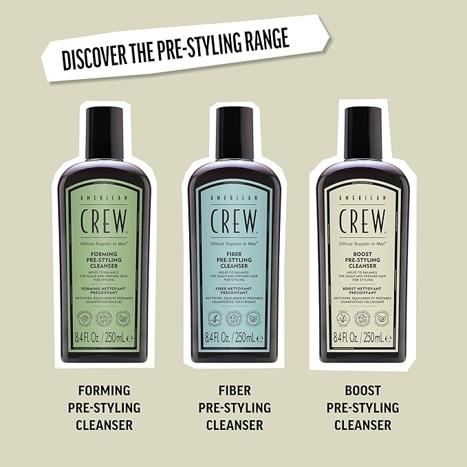 AMERICAN CREW Men's Pre Styler Boost Shampoo for Fine & Thin Hair, Instantly Volumizing Formula, Adds Volume, Lift, & Shine, Vegan, 8.4 fl oz