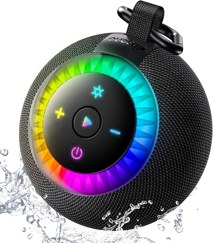 Shower Speaker Bluetooth Waterproof Portable: Birthday Christmas White Elephant Gifts Stocking Stuffers for Adults Teens, IPX7 Loud Sound with Suction Cup Removable, Cool Gadgets with Light-Black