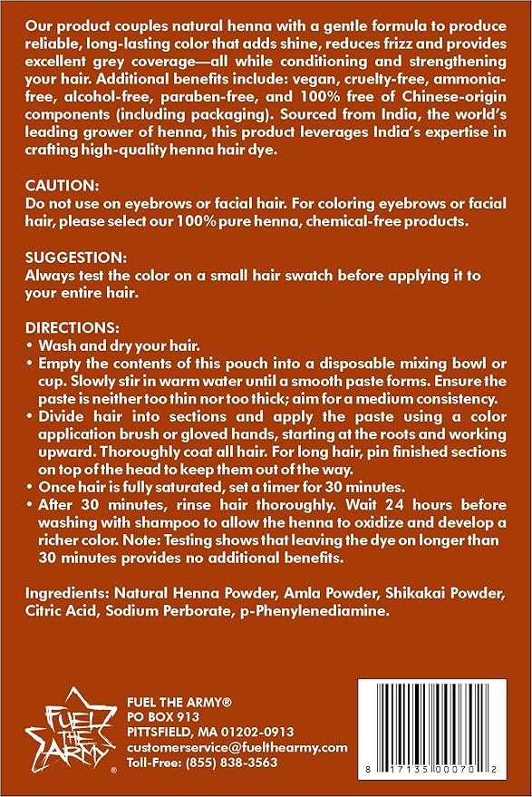 FUEL THE ARMY® 80% Natural Hair Dye 100 Grams (Rust Orange)