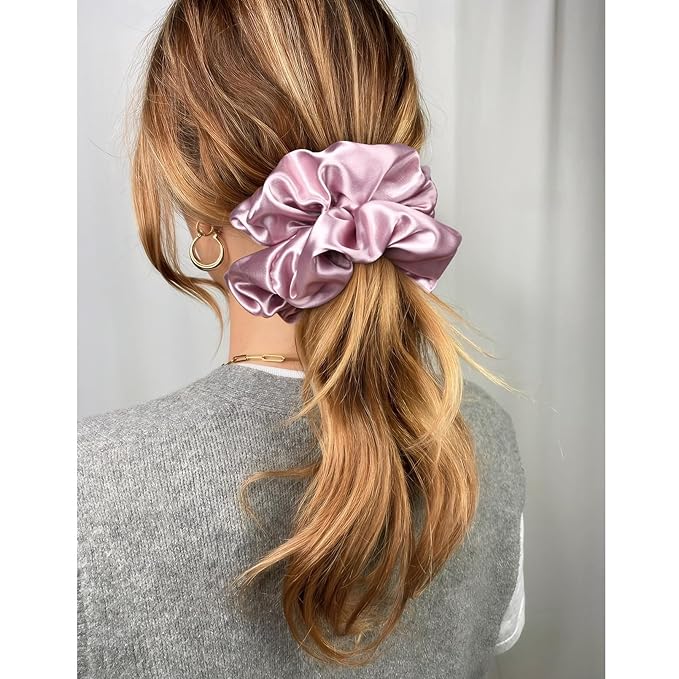 CEELGON Pink Big Satin Scrunchie 6.5 Inches Jumbo Scrunchies Silky Hair Ties Oversized Ponytail Holder for Thick Curly Hair Extra Large Hair Accessories for Women (Pink)