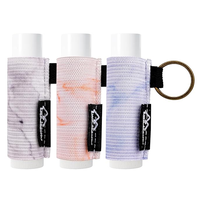 WK IEASON - Lip Balm Holder Keychain Clip On Lipstick Sleeve Lipgloss Holder Sleeve Keychain 3pcs(Marble print Grey/Orange/Purple)