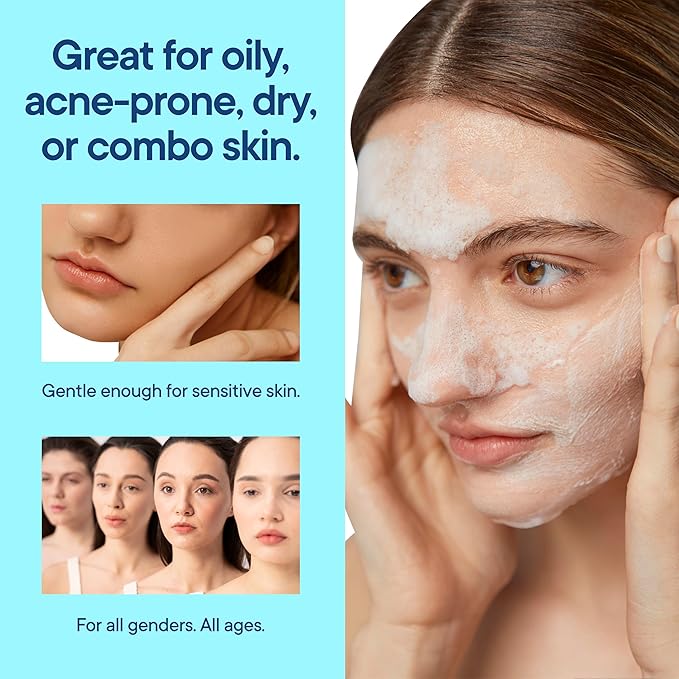 Facial Cleanser w/Organic Tea Tree & Salicylic Acid – Gentle Daily Foaming Gel Face Wash for Deep Cleansing & Makeup Removal – Unclogs Pores, Eliminates Dirt & Oil - No Dryness, (2 oz)
