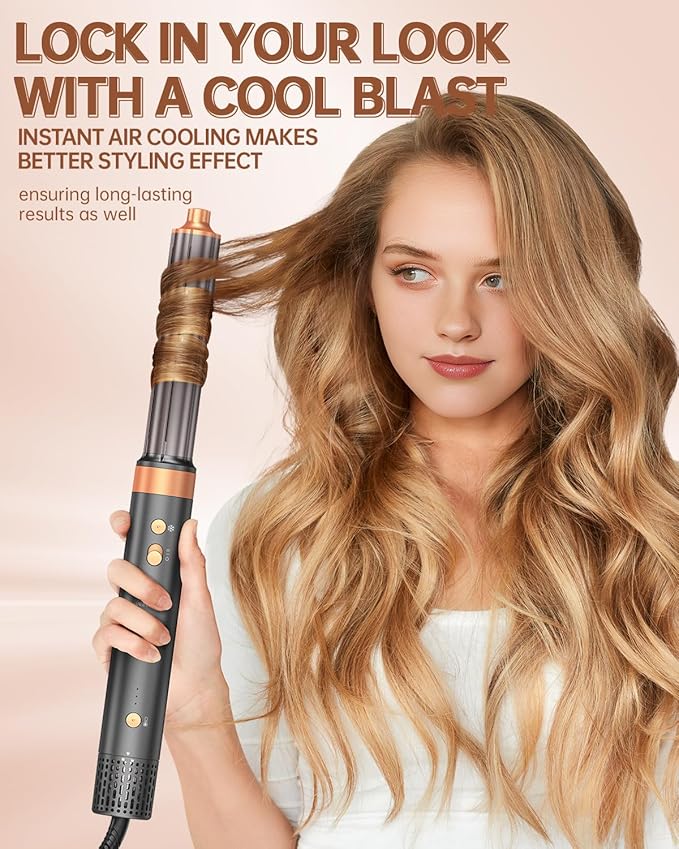 Hair Dryer Brush Air Styler: Dual Voltage 7 in 1 Ionic Multi Styling Tools with Hot Air Straightener, Auto Wrap Curlers, Frizz-Free Volumizer, Fast Blow Drying Curling Straightening and Smoothing