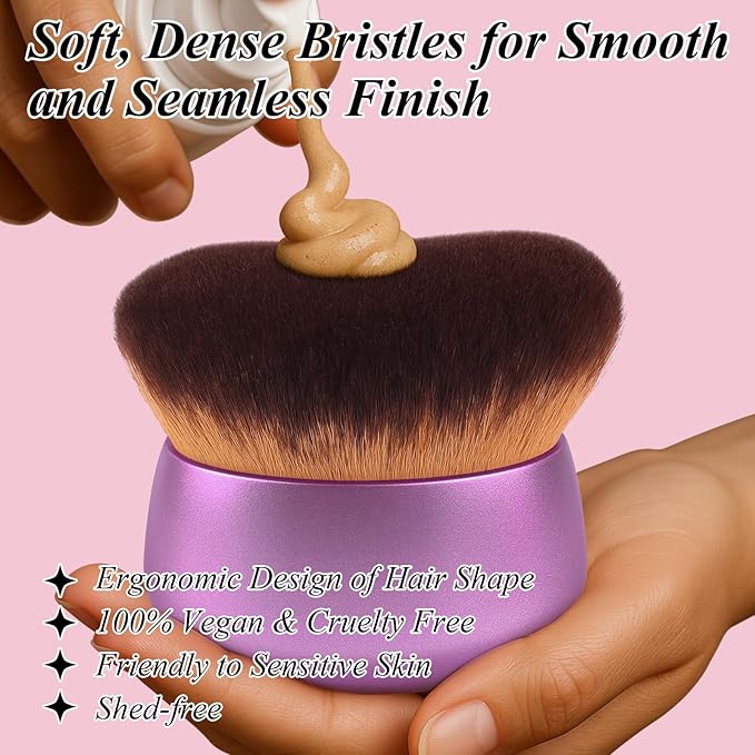 75MM Extra Large Self Tanner Kabuki Makeup Brush – Ultra Soft Dense Vegan Bristles for Body Makeup, Bronzer & Foundation–Applies Tanning Mousse, Lotion & Self Tanner–Purple, Wet & Dry