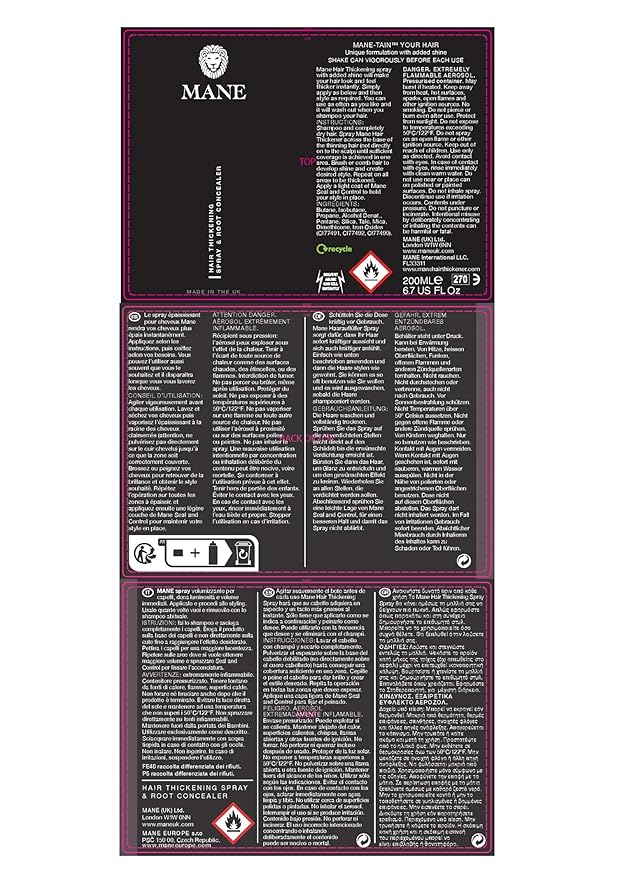 MANE Hair Thickening Spray & Root Touch Up, Instantly Thicker Hair for Men & Women, Fill in Hairlines and Hide Thinning and Fine Patches - Jet Black, 12 Colors (6.76 oz)