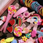 YANRONG Hair Accessories Set (1189PCS) - Candy Colors Eco-friendly Nylon Hair Ties, Disposable Rubber Bands, Hair Bands, and Hair Clips for Women and Girls - Pink