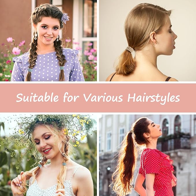 20 PCS Hair Ties and Bands, 4 Styles Cute Blue Boho Hair Accessories for Thick or Thin Hair - No Damage Elastic Bracelets with Beads for Girls and Women