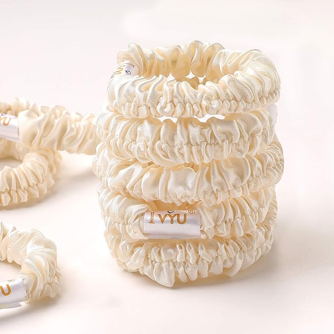 Scrunchies Silk Satin Hair Ties - Small Mini Thin Elestics Ponytail Holder Hair Bands Skinny Scrunchy For Thick Curl Hair No Crease Hair Ties Soft Accessories No Hurt Your Hair for Women and Girls