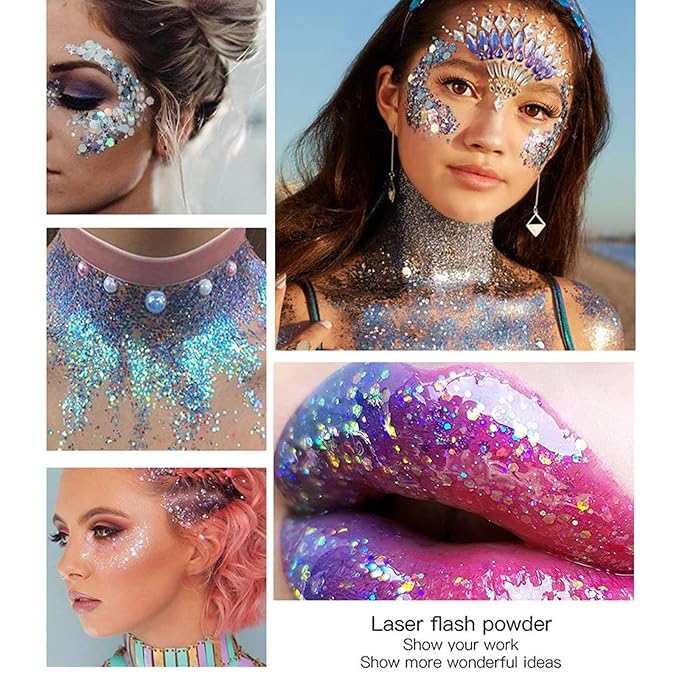 DAGEDA Body Glitter Gel, Face Glitters Body Gel Sequins Shimmer Liquid Eyeshadow, Chunky Glitter for Face Hair Nails, Holographic Cosmetic Laser Powder Festival Glitter Makeup 1.7oz (Coral)