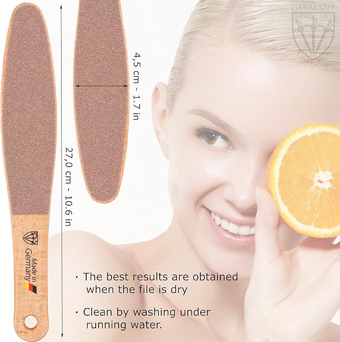 3 Swords Germany Brand Quality Foot File Made from German Beech Wood, Two-Sided Smooth and Rough, Hard Skin Callus Removal