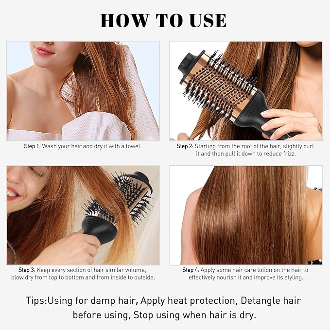 Blow Dryer Brush, Hair Dryer Brush in One, 1200W Large Oval Hot Air Volumizer & Straightener, Anti-Frizz Blowout Styling Brush, Dual Voltage 110–240V (3 Inch) Black