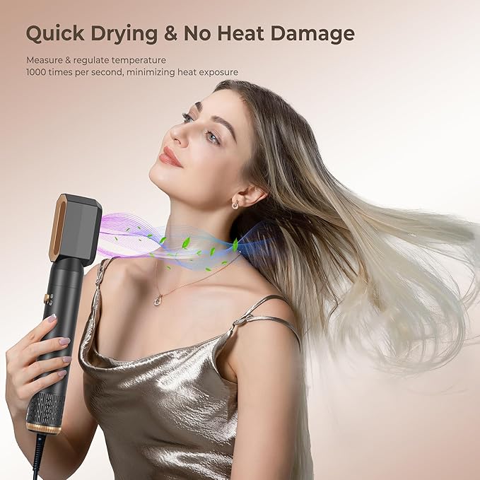 6 in ONE Hair Dryer Brush, Blow Dryer Curling Wand Hair Styling Tools Set, Ionic Hot Air Massage Oval Blowout Hair Dryer, Left&Right Hair Styler 100-120V