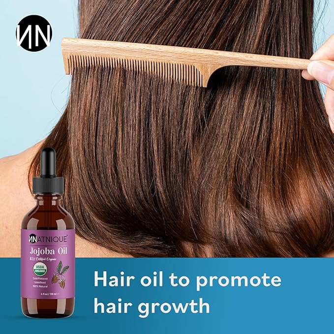 Natnique Organic Jojoba 4oz – USDA Certified, Cold Pressed, Unrefined & Hexane-Free – Pure Moisturizer for Hair Growth, Face, Skin, Beard, Scalp, Nails & Cuticles – Natural Facial, Body & Massage Care